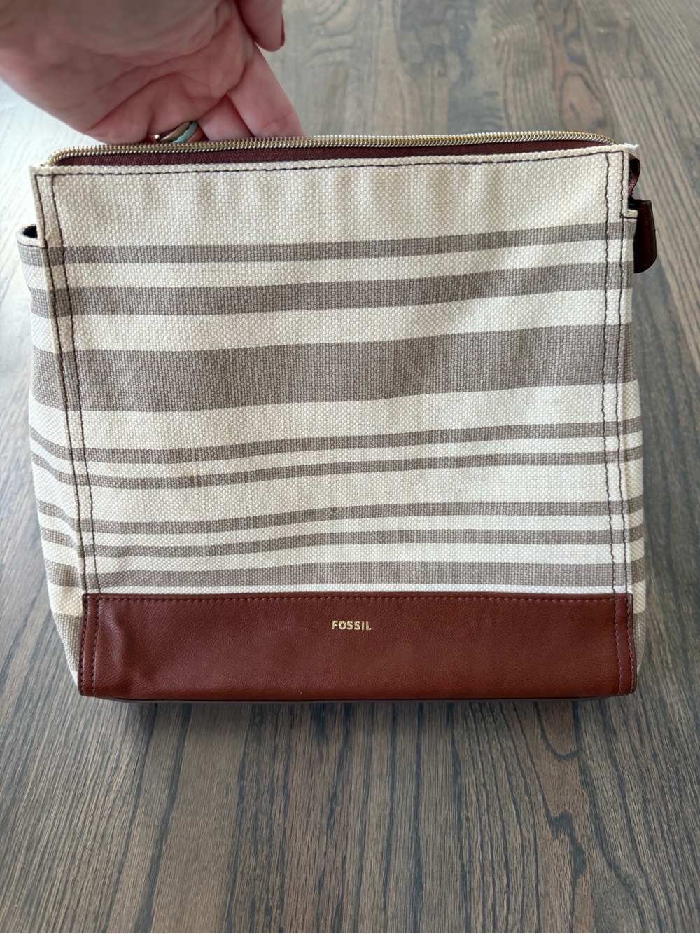 Fossil Tan and Brown Striped Canvas Backpack